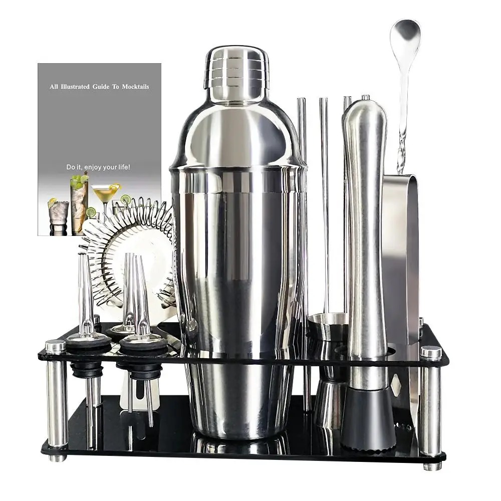 13 Piece Stainless Steel Cocktail Shaker Set with Black Stand - Image 5
