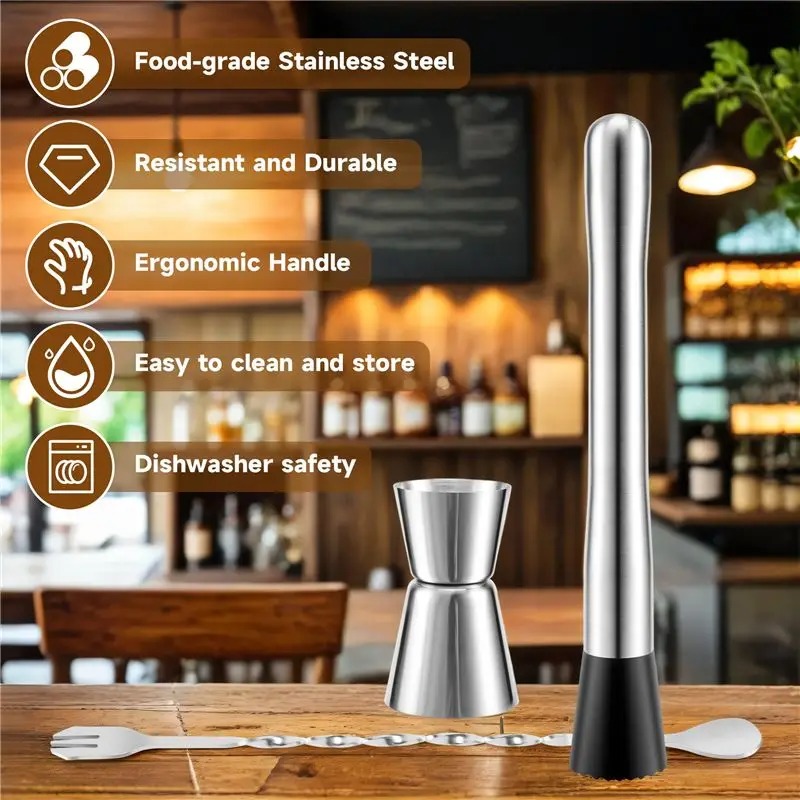 SEWS Stainless Steel Cocktail Bar Tool Set with Jigger Spoon - Image 5