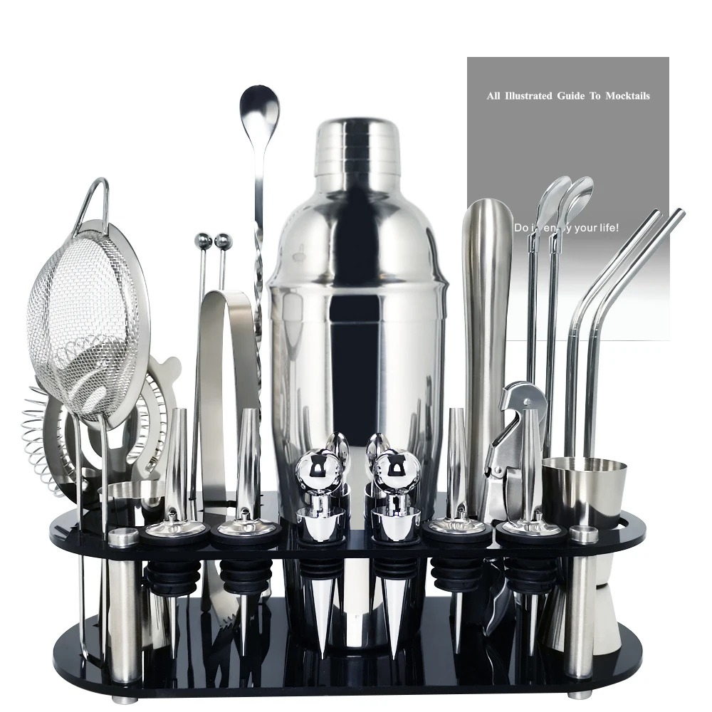 Bartender Cocktail Shaker Set with Holder, Stainless Steel - Image 5
