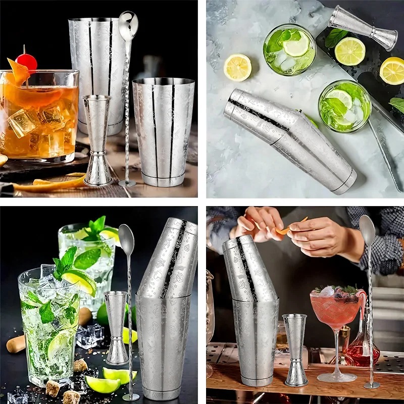 Unique Etched Stainless Steel Boston Cocktail Shaker Set - Image 4