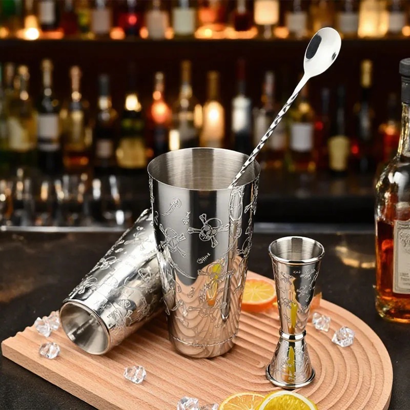 Unique Etched Stainless Steel Boston Cocktail Shaker Set - Image 3