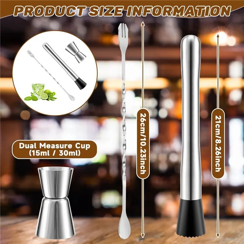 SEWS Stainless Steel Cocktail Bar Tool Set with Jigger Spoon - Image 2