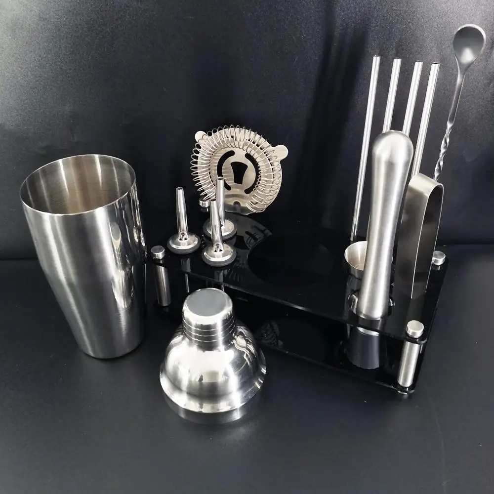 13 Piece Stainless Steel Cocktail Shaker Set with Black Stand - Image 2