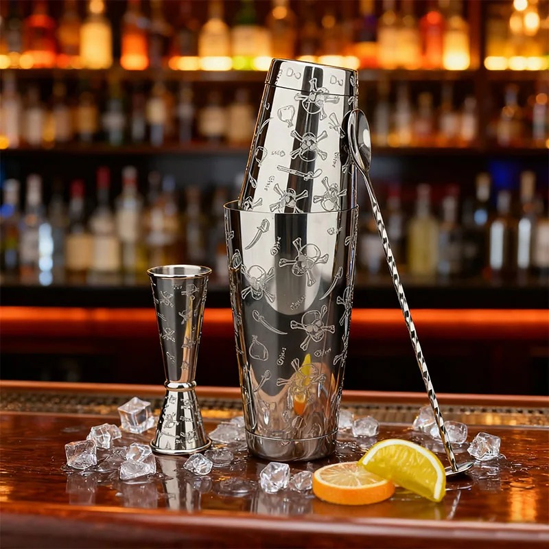 Unique Etched Stainless Steel Boston Cocktail Shaker Set - Image 6