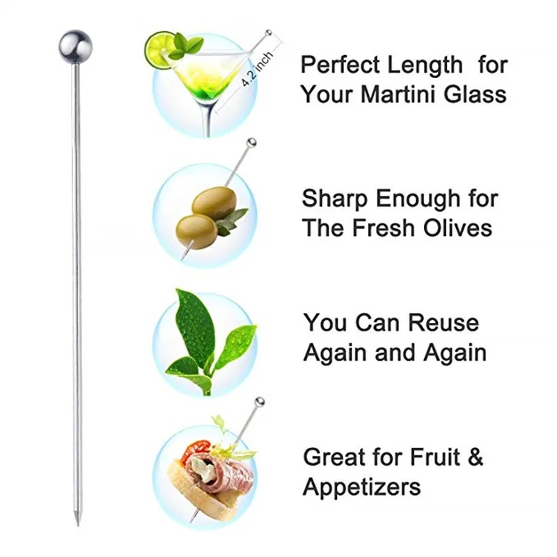 Stainless Steel Cocktail Picks for Martinis and Fruit Garnishes - Image 2