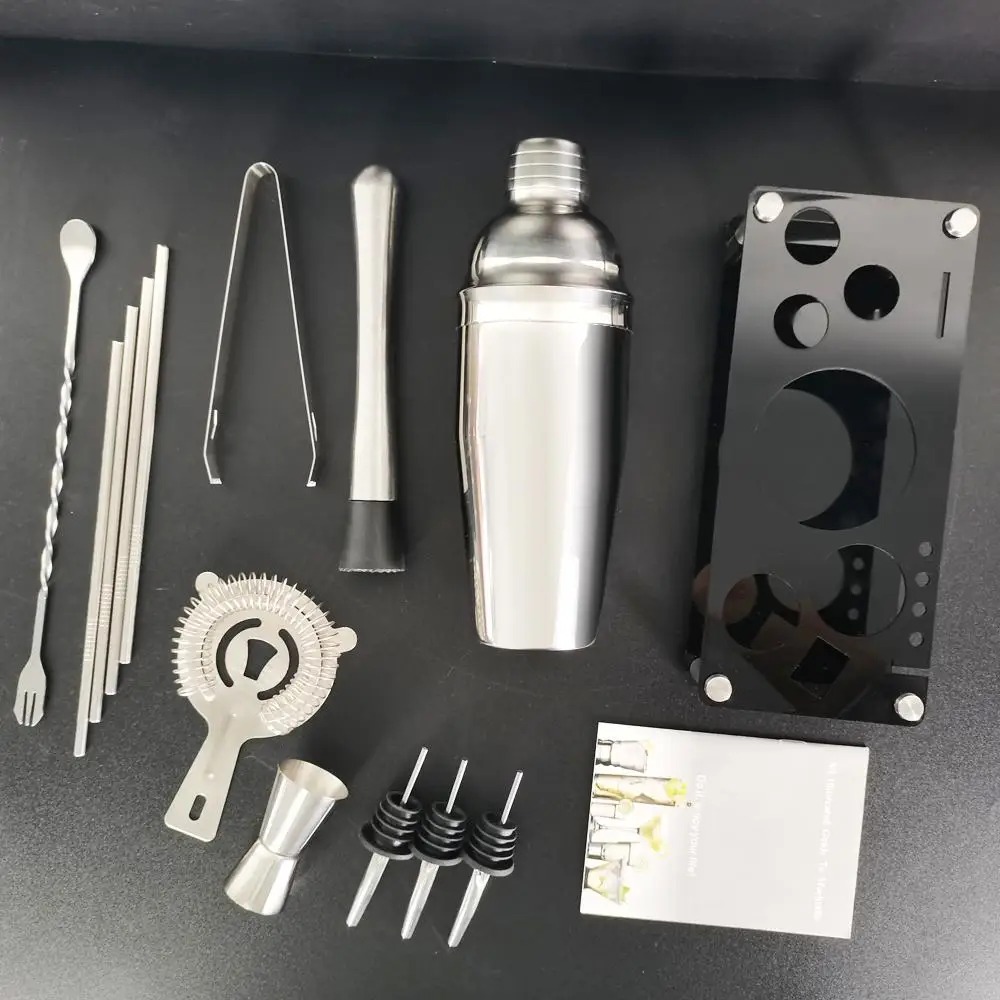 13 Piece Stainless Steel Cocktail Shaker Set with Black Stand - Image 6