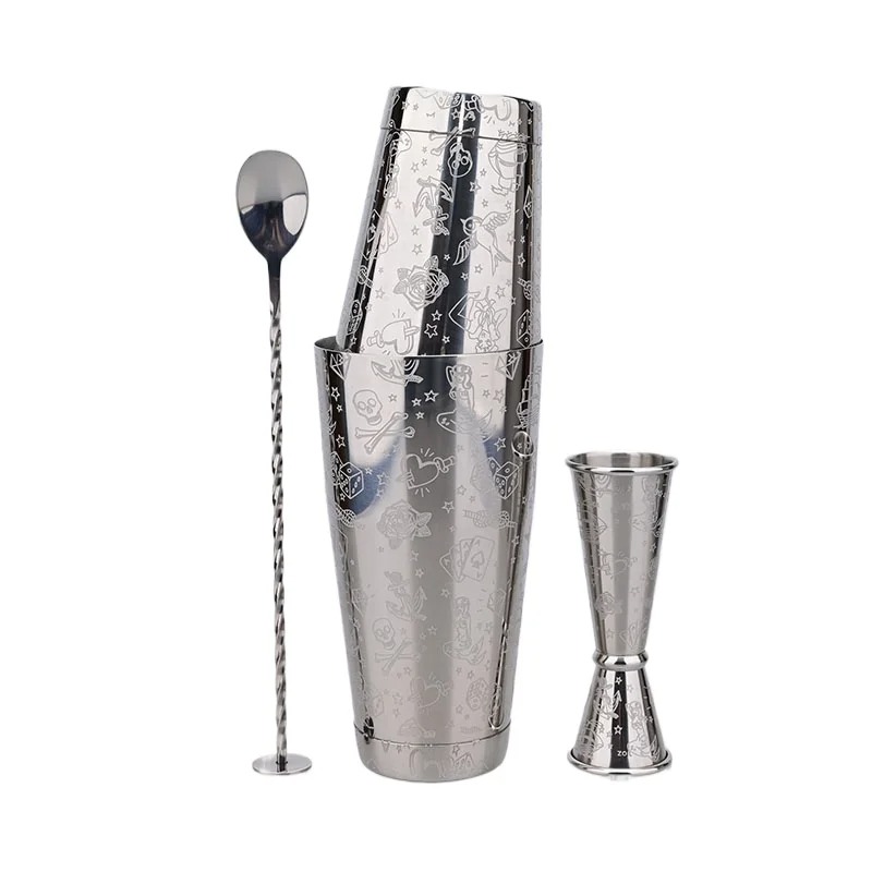 Unique Etched Stainless Steel Boston Cocktail Shaker Set - Image 5